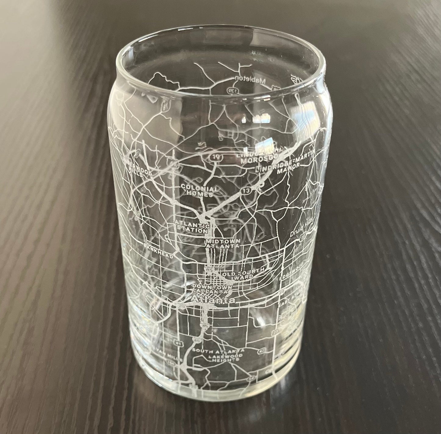 16 oz Beer Can Glass Urban City Map Atlanta, GA