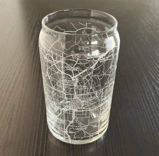 16 oz Beer Can Glass Urban City Map Atlanta, GA