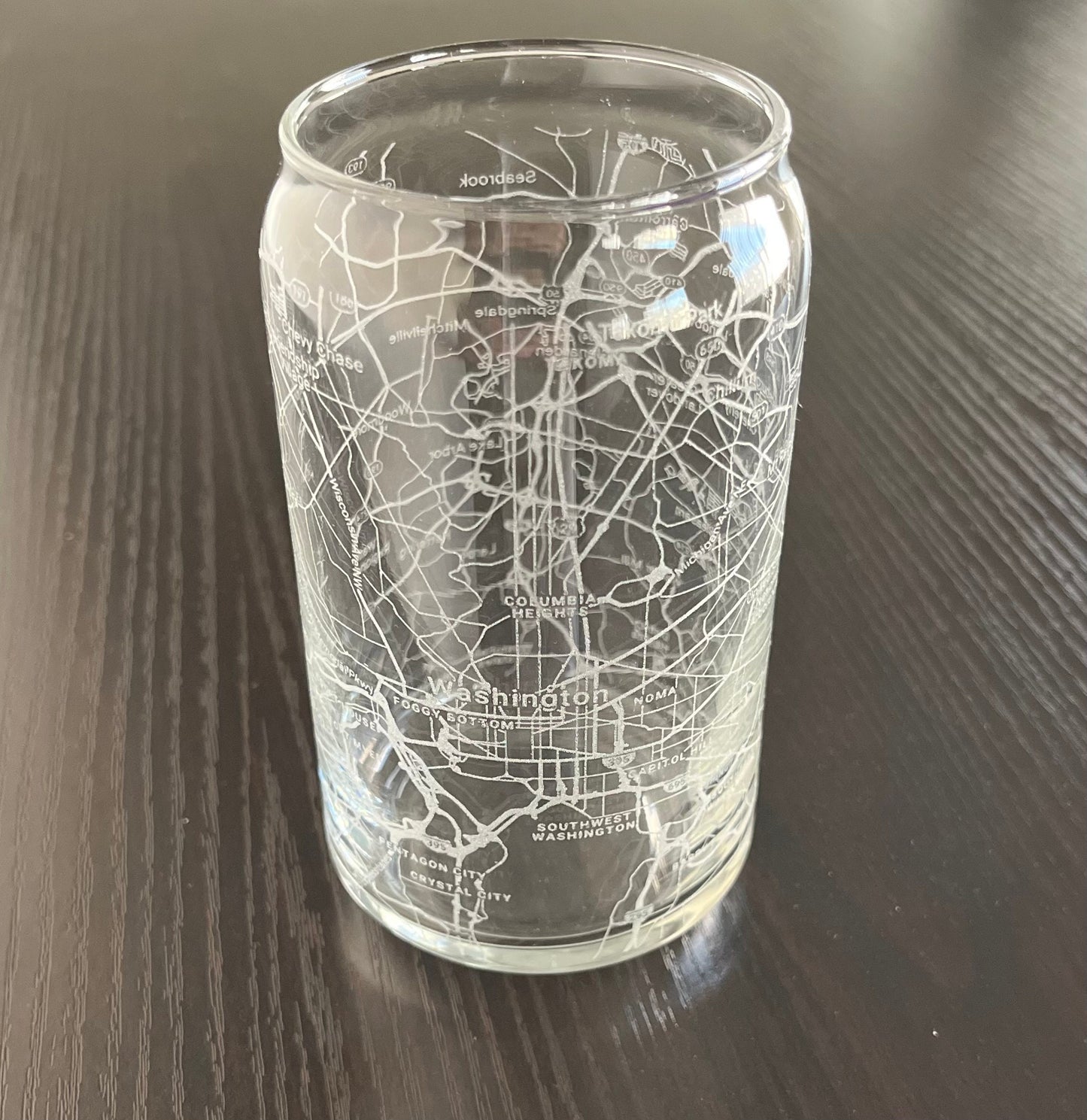 16 oz Beer Can Glass Urban City Map Washington, DC