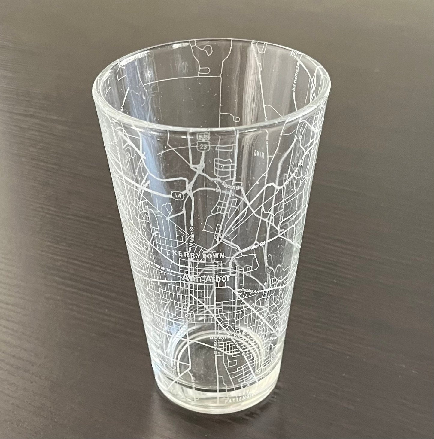 16 oz Pint Beer Glass Urban City Map Ann Arbor, MI