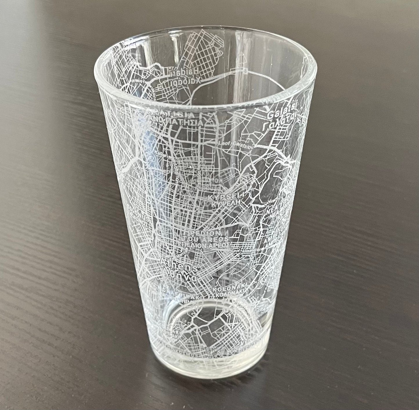 16 oz Pint Beer Glass Urban City Map Athens, Greece