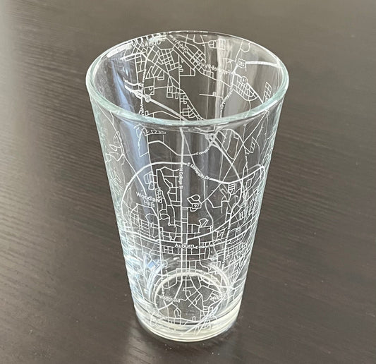 16 oz Pint Beer Glass Urban City Map Auburn, AL