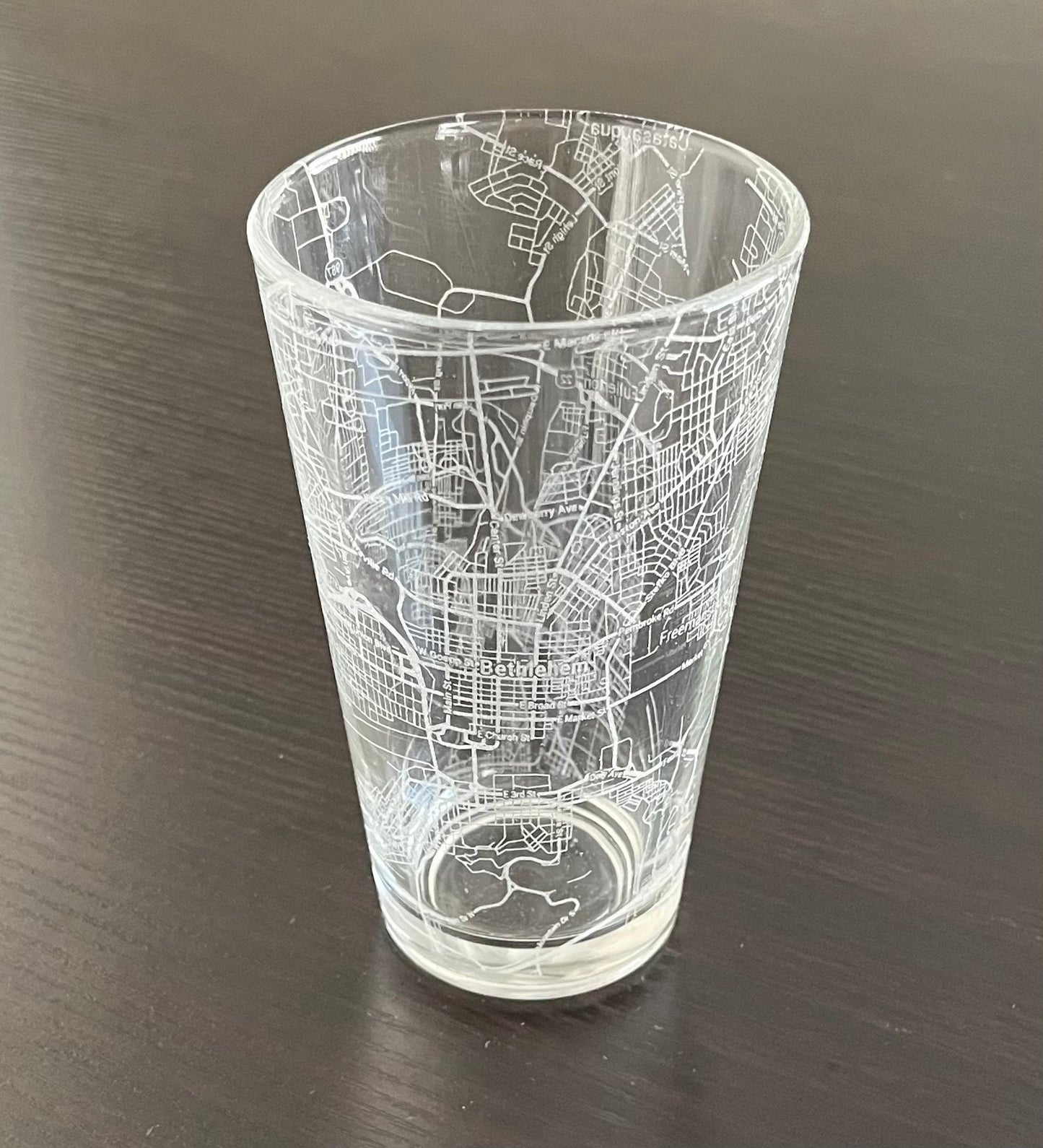 16 oz Pint Beer Glass Urban City Map Bethlehem, PA