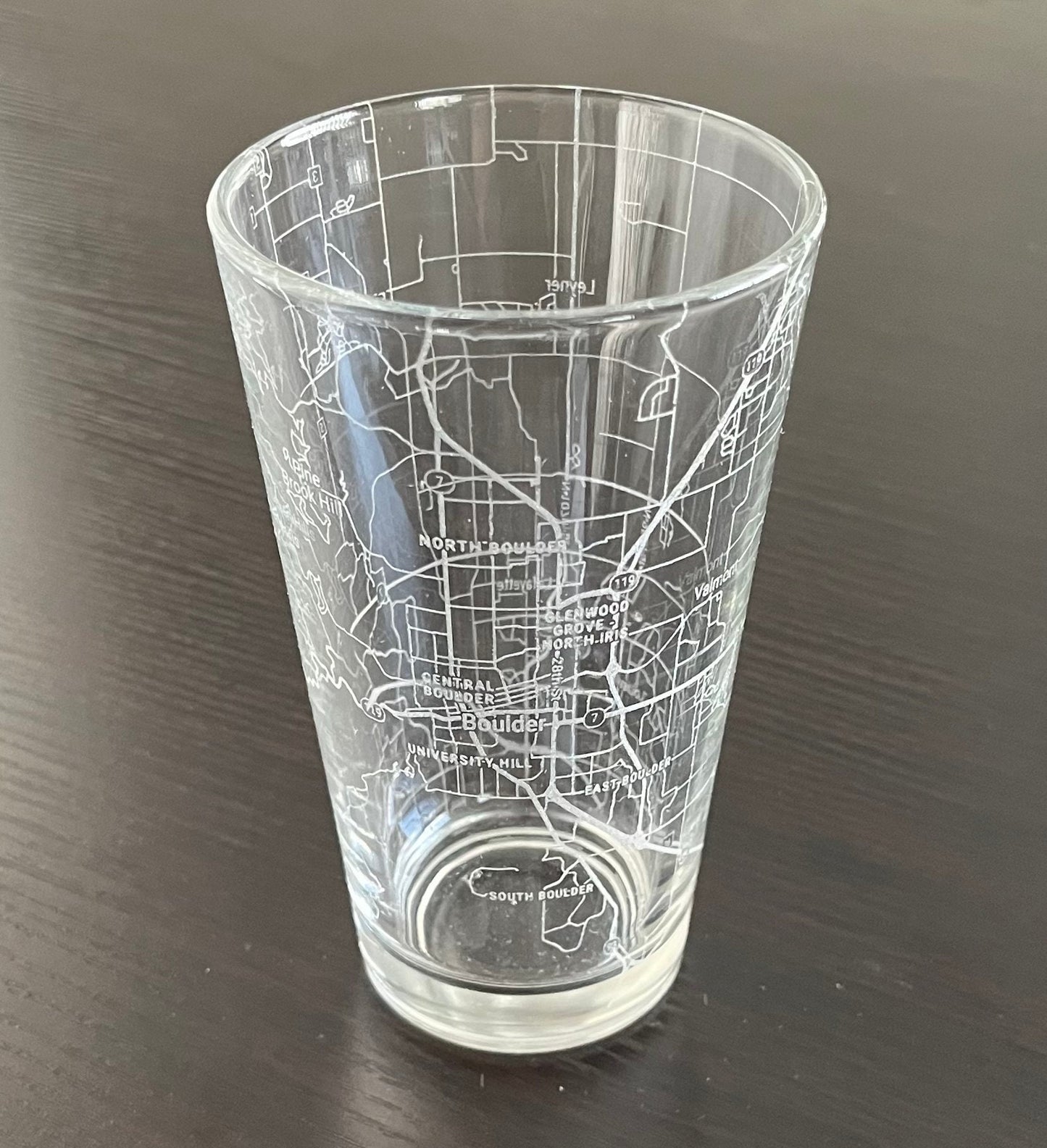 16 oz Pint Beer Glass Urban City Map Boulder, CO