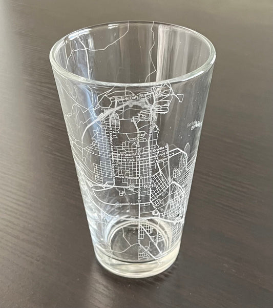 16 oz Pint Beer Glass Urban City Map Butte, MT