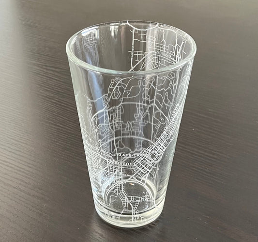 16 oz Pint Beer Glass Urban City Map Madison, WI