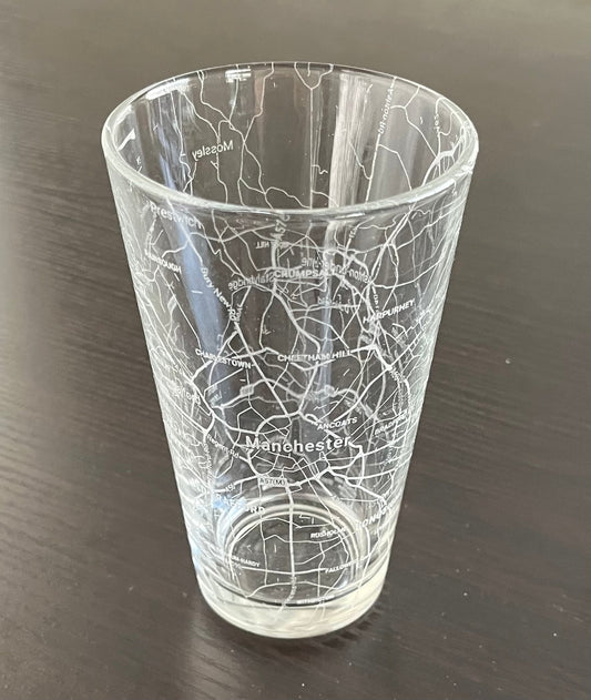 16 oz Pint Beer Glass Urban City Map Manchester, UK