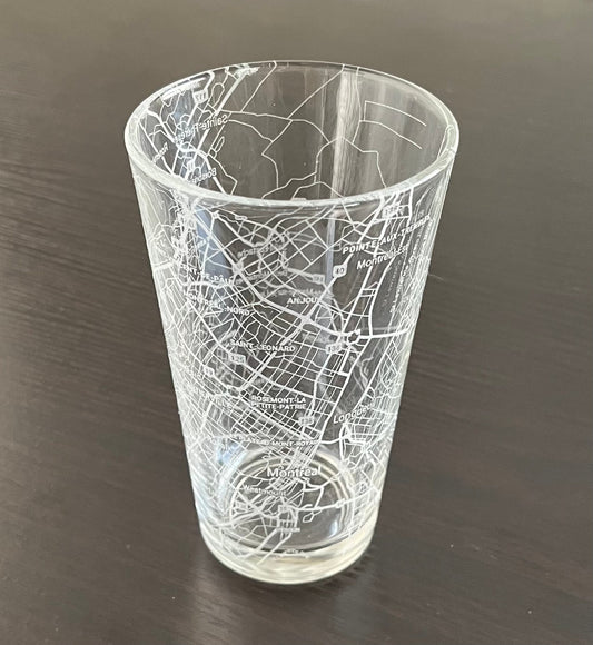 16 oz Pint Beer Glass Urban City Map Montreal, QC, Canada