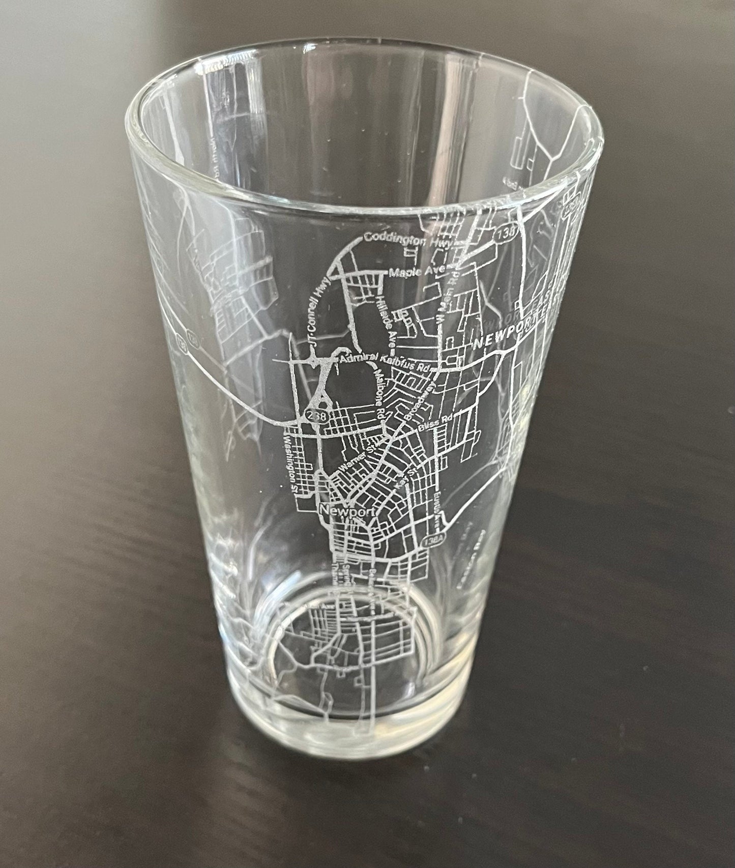 16 oz Pint Beer Glass Urban City Map Newport, RI