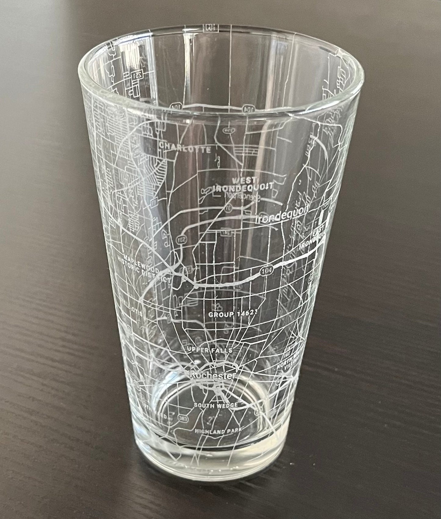 16 oz Pint Beer Glass Urban City Map Rochester, NY