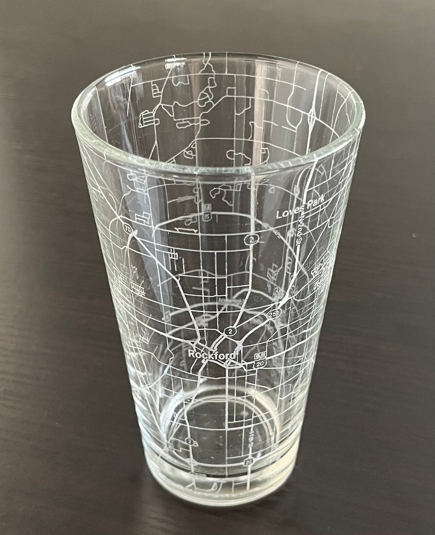 16 oz Pint Beer Glass Urban City Map Rockford, IL