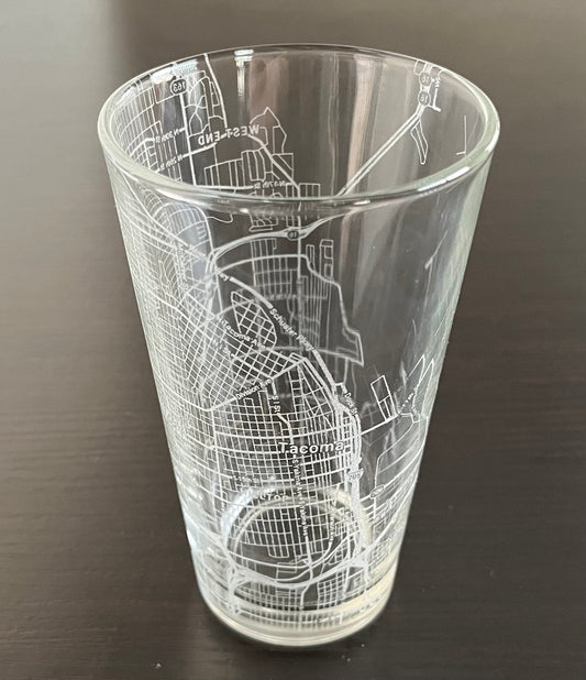 16 oz Pint Beer Glass Urban City Map Tacoma, WA