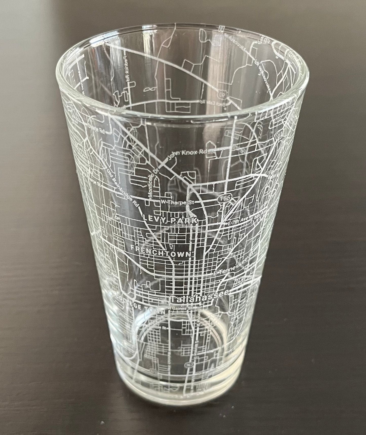 16 oz Pint Beer Glass Urban City Map Tallahassee, FL