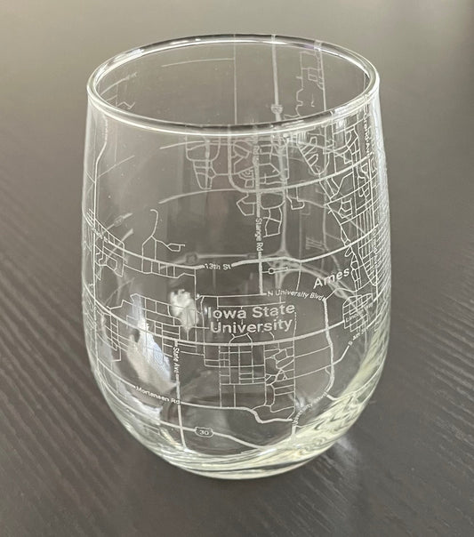 Stemless Wine Glass Urban City Map Ames, IA