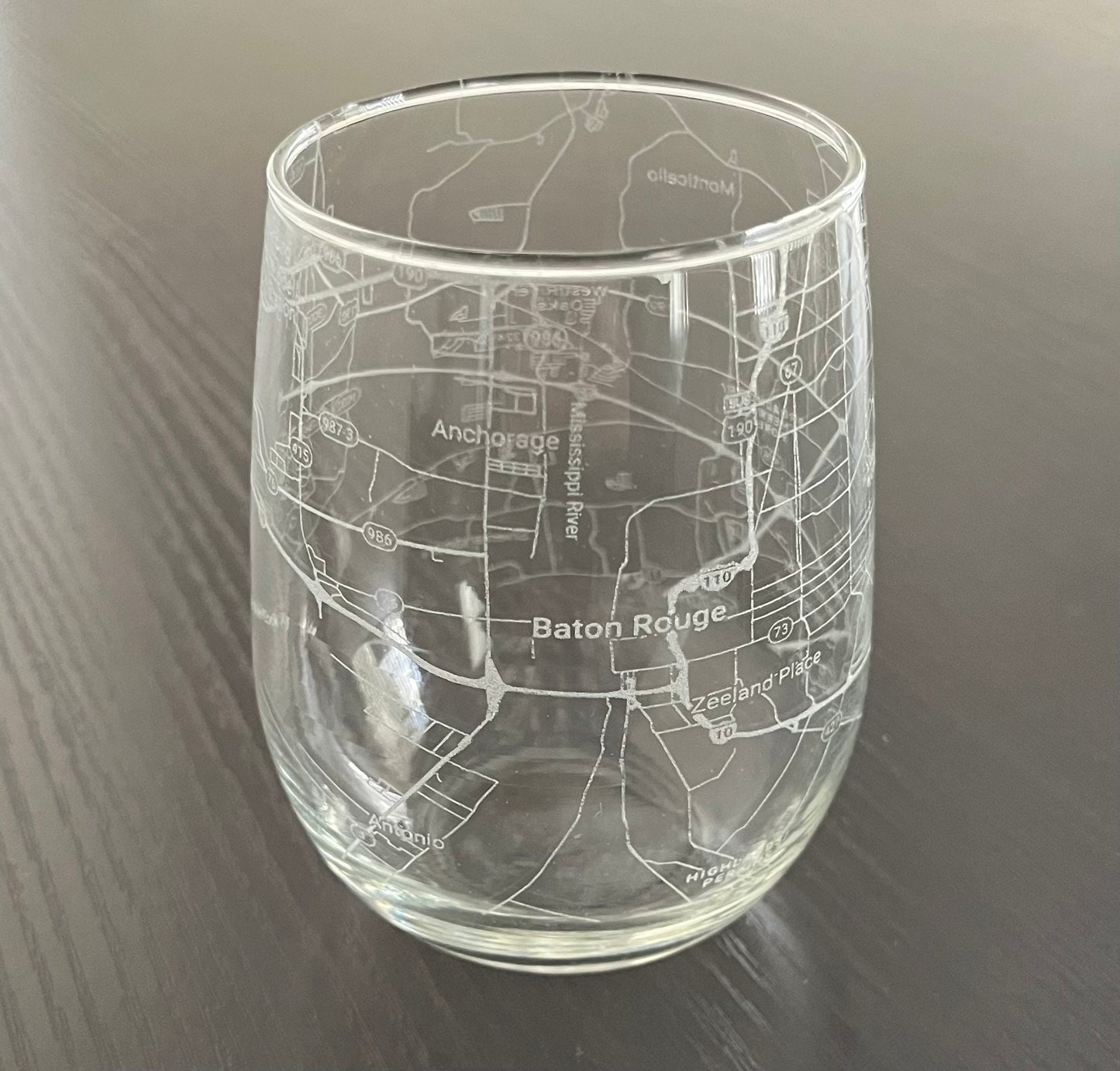 Stemless Wine Glass Urban City Map Baton Rouge, LA