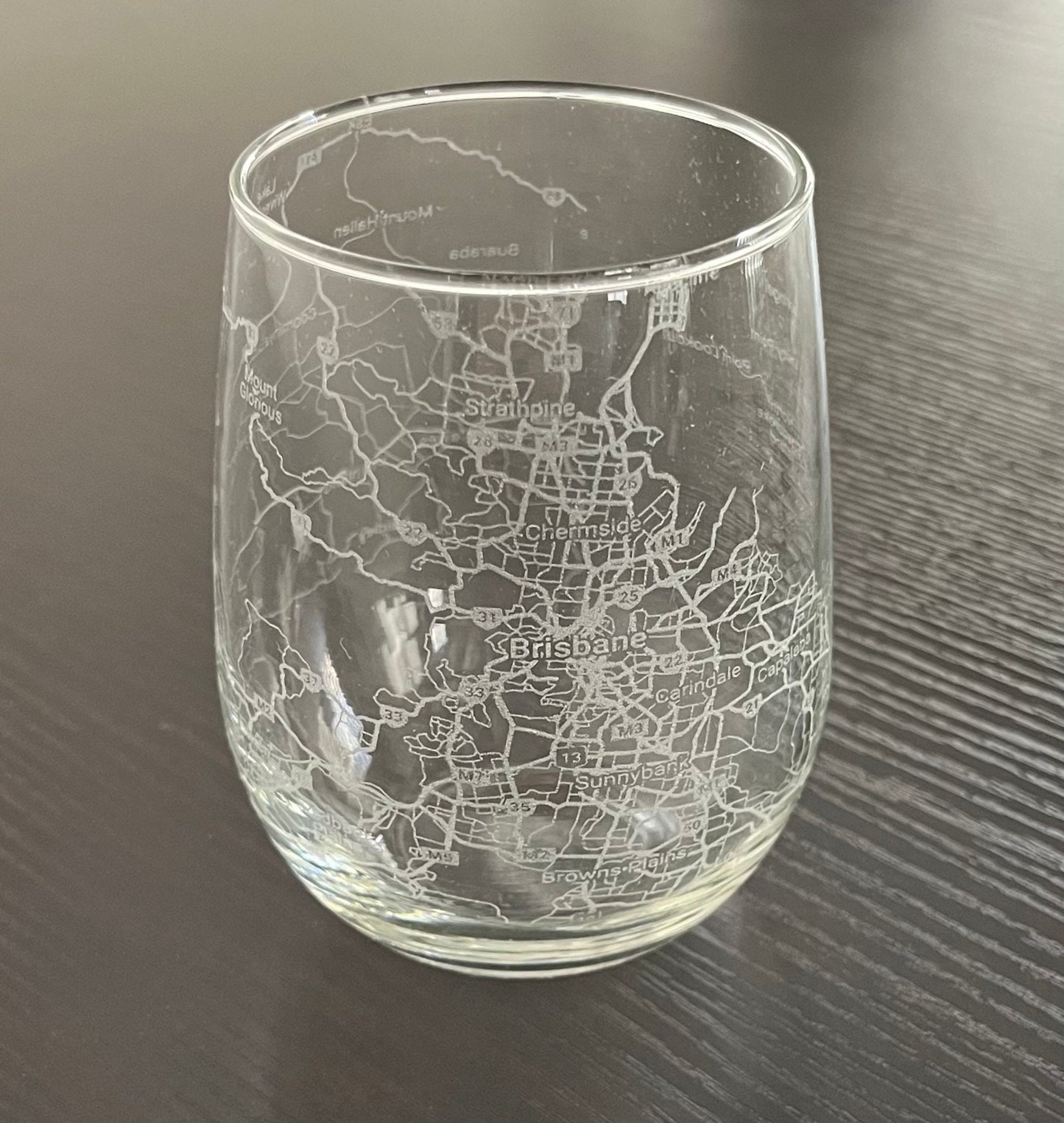 Stemless Wine Glass Urban City Map Brisbane QLD, Australia