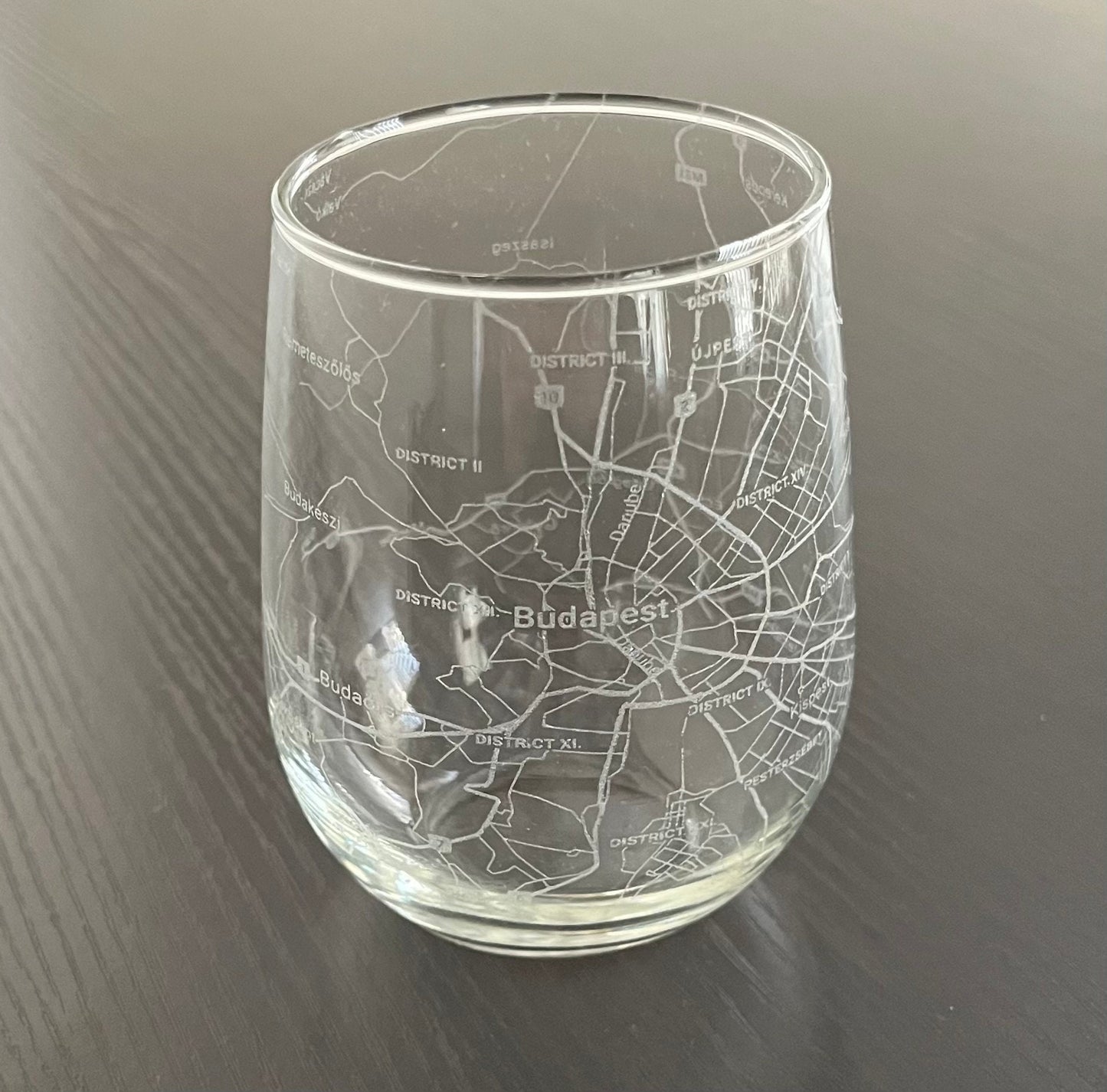 Stemless Wine Glass Urban City Map Budapest, Hungary