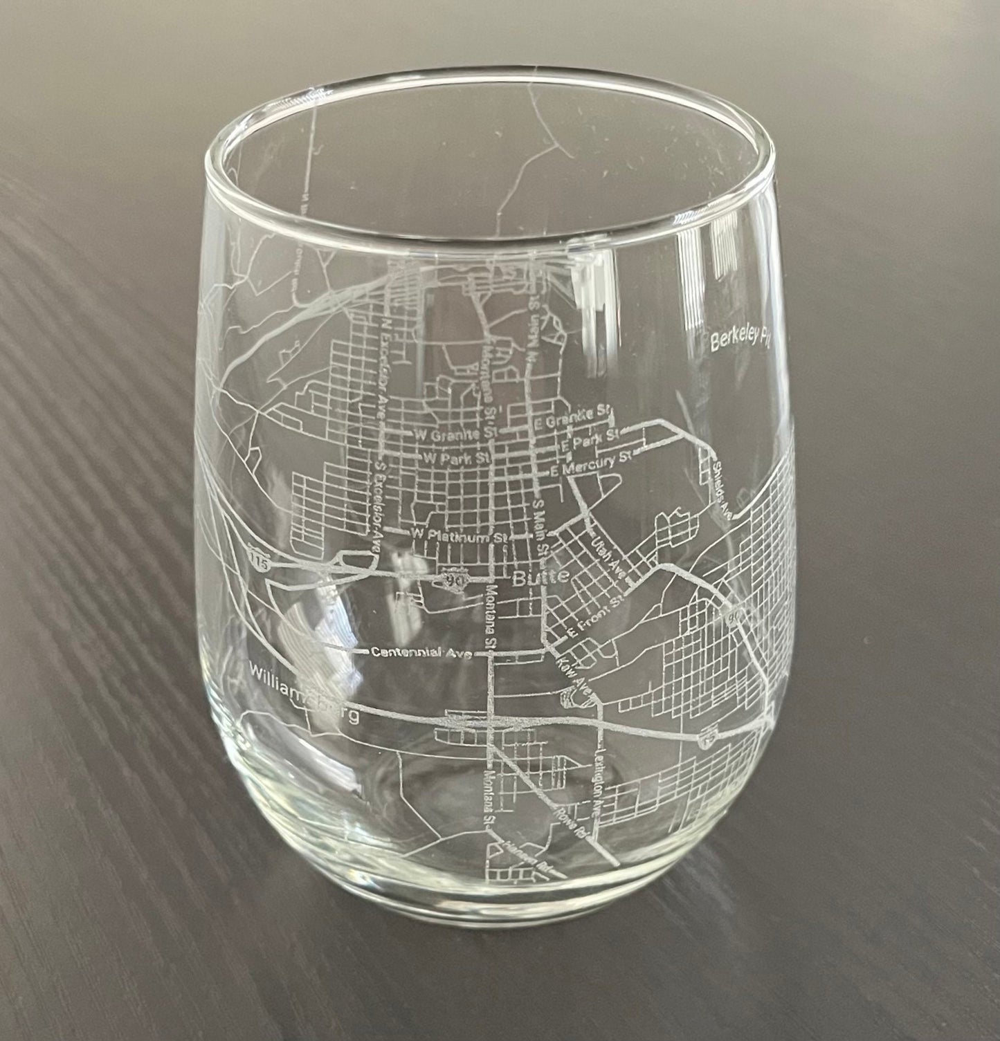 Stemless Wine Glass Urban City Map Butte, MT