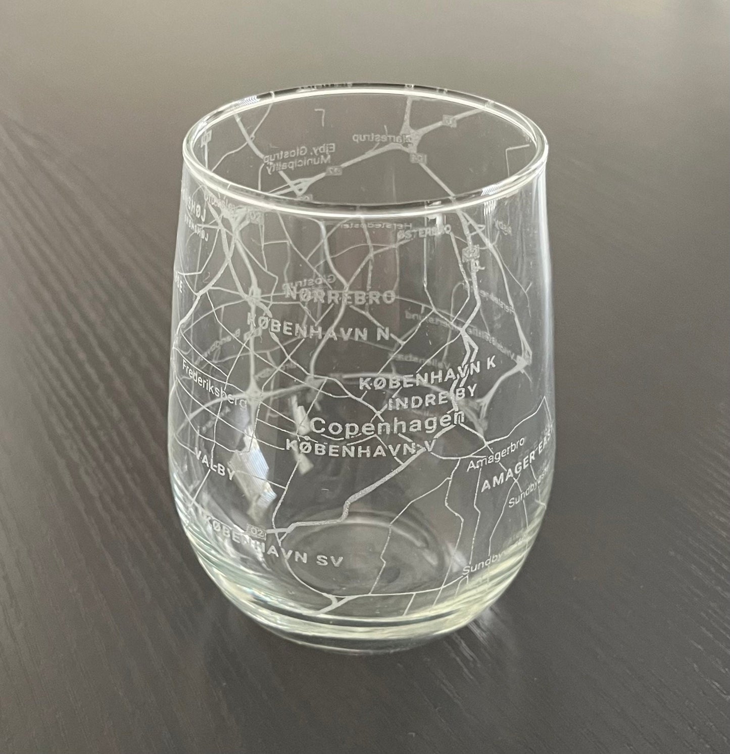 Stemless Wine Glass Urban City Map Copenhagen, Denmark