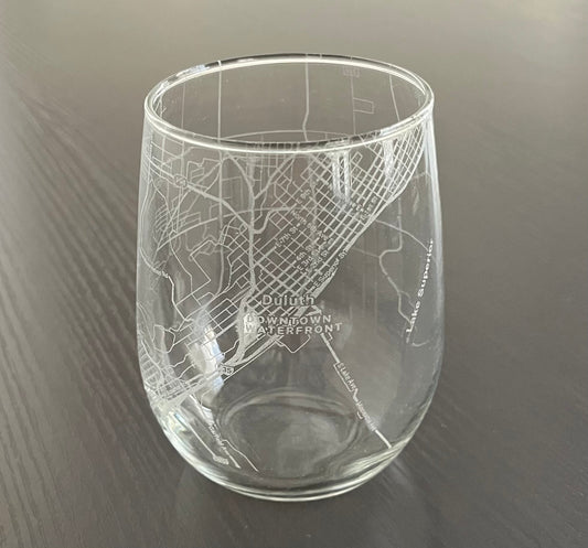 Stemless Wine Glass Urban City Map Duluth, MN