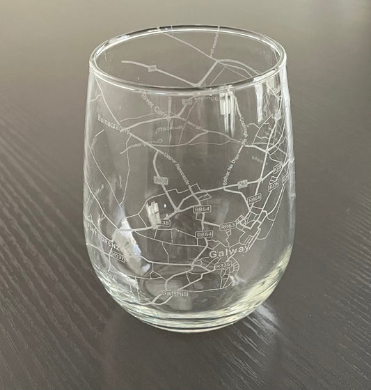 Stemless Wine Glass Urban City Map Galway, Ireland