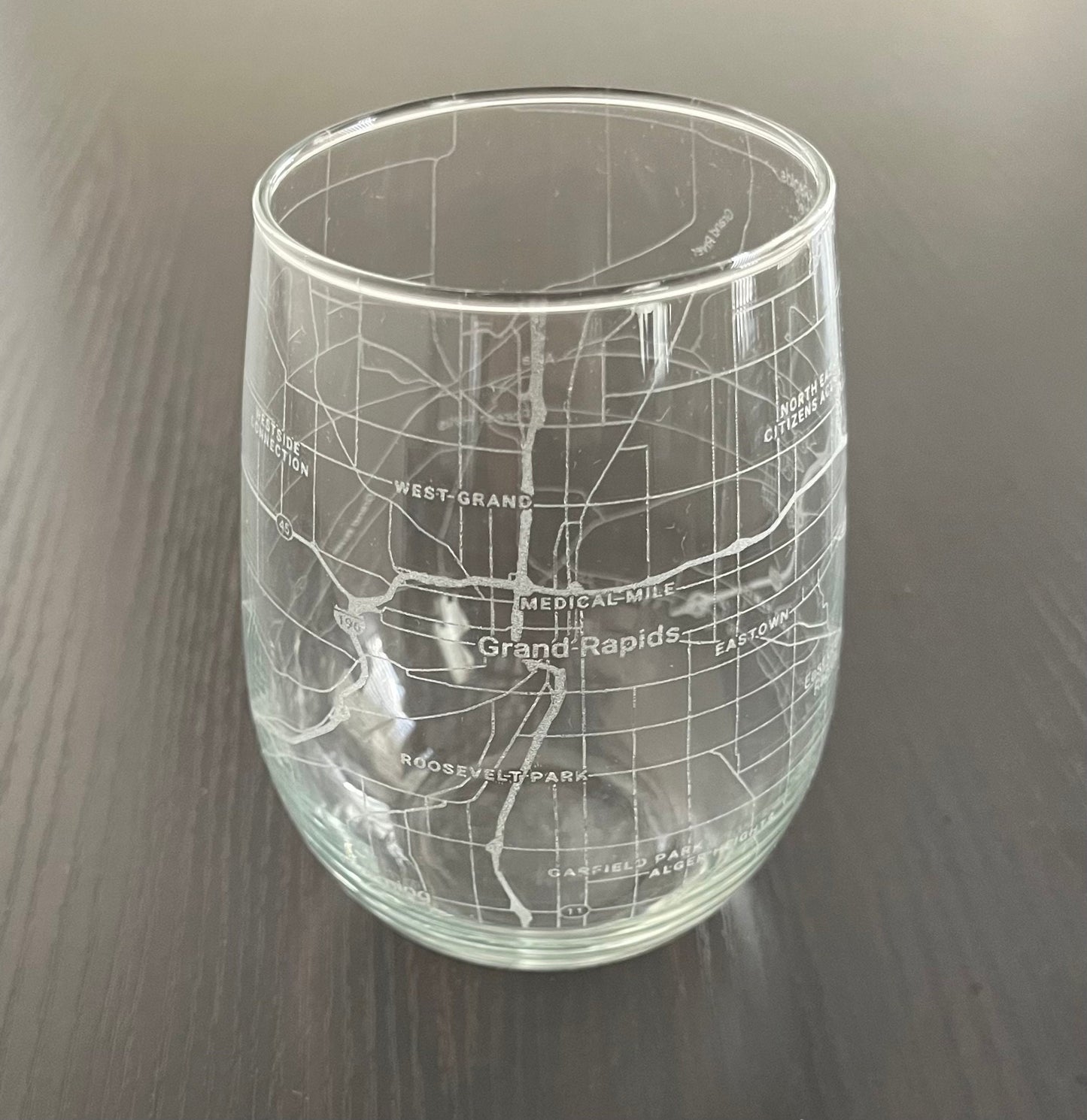 Stemless Wine Glass Urban City Map Grand Rapids, MI