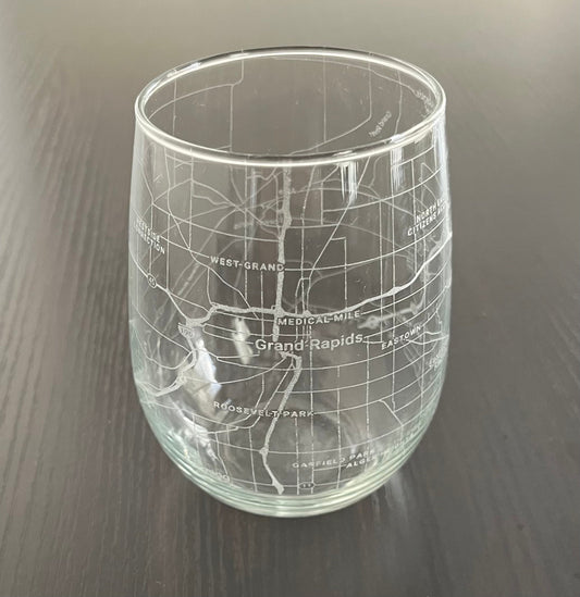 Stemless Wine Glass Urban City Map Grand Rapids, MI