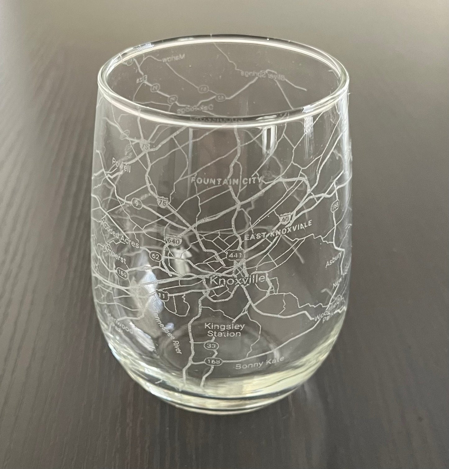 Stemless Wine Glass Urban City Map Knoxville, TN