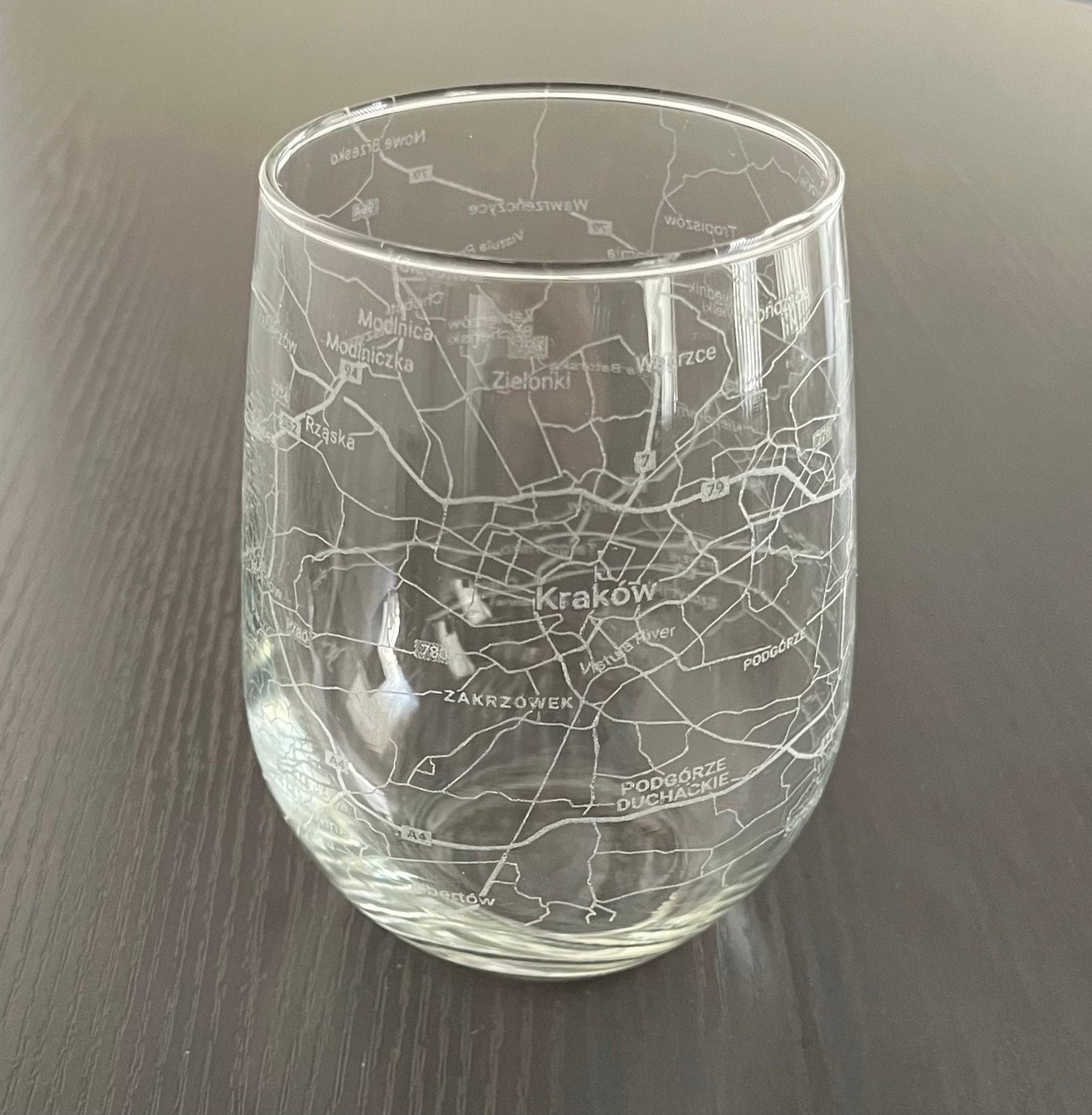 Stemless Wine Glass Urban City Map Kraków, Poland