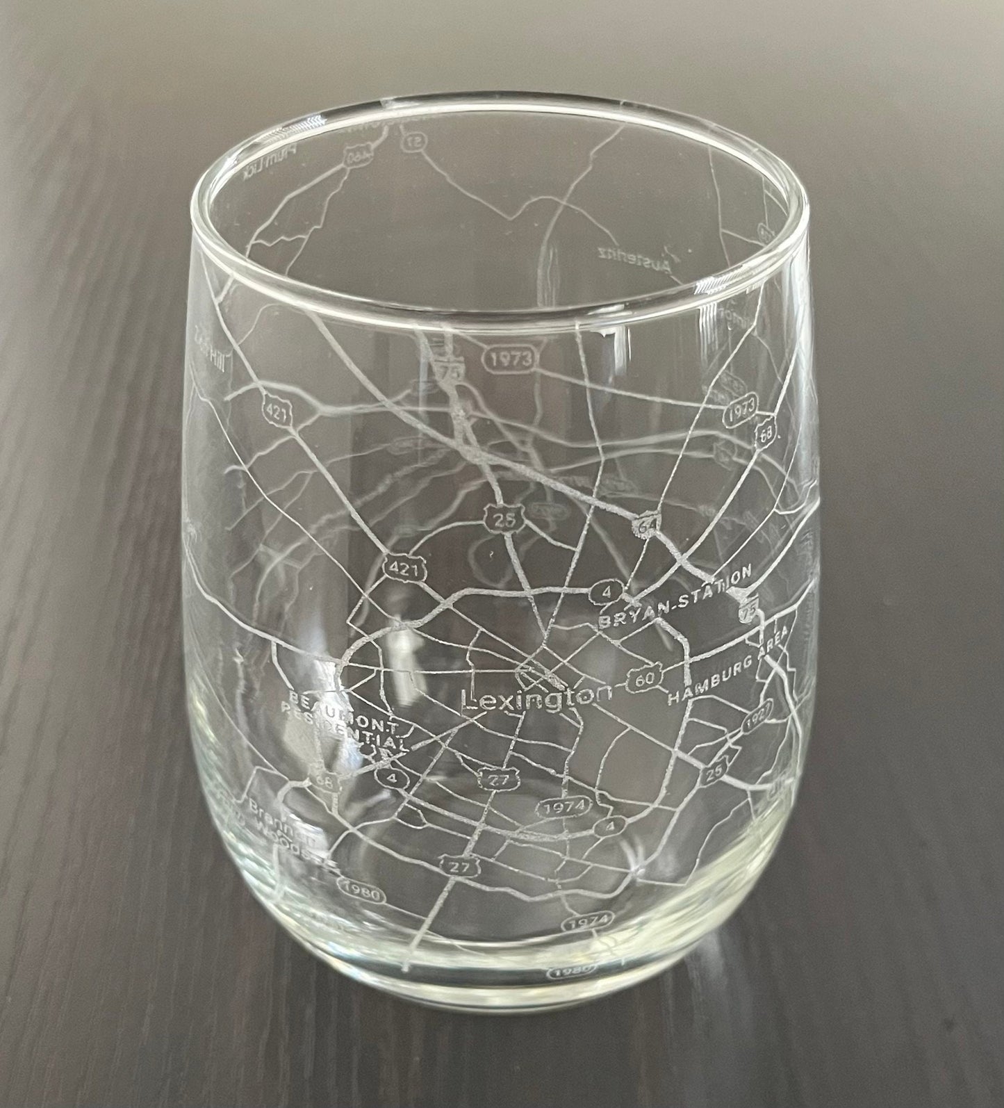 Stemless Wine Glass Urban City Map Lexington, KY