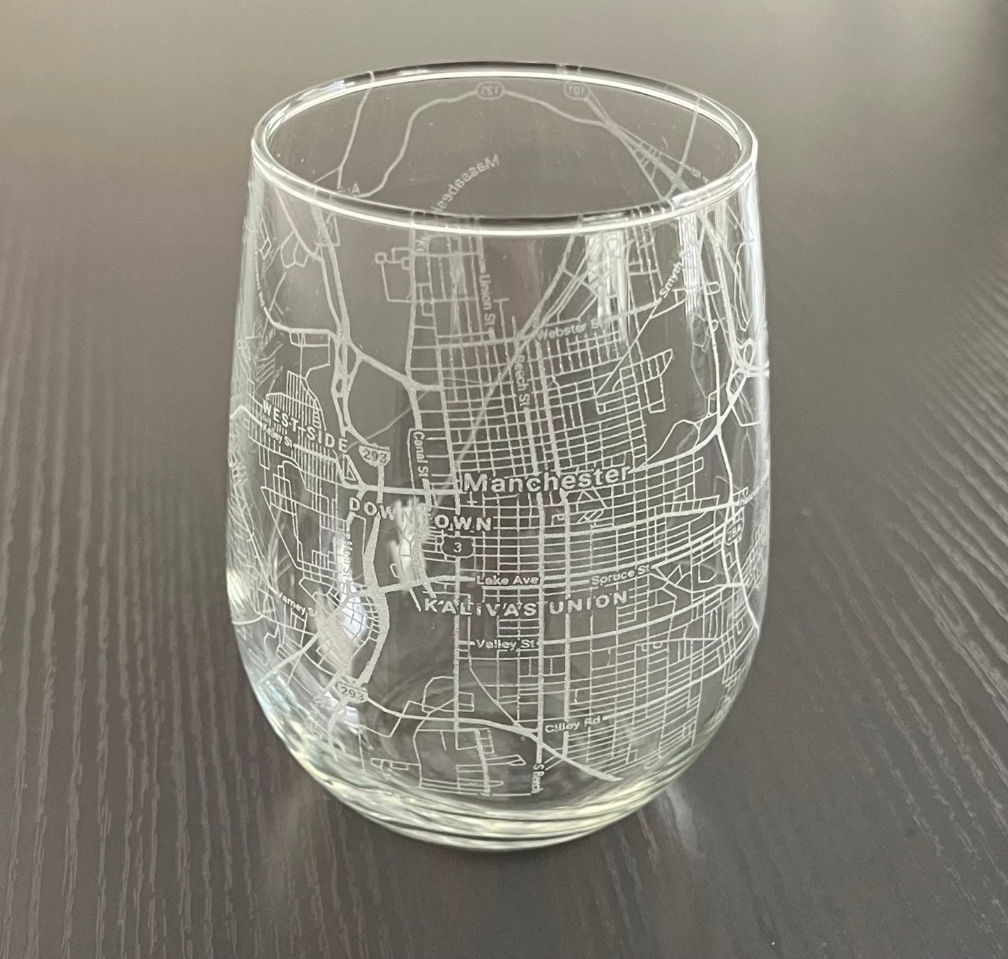 Stemless Wine Glass Urban City Map Manchester, NH