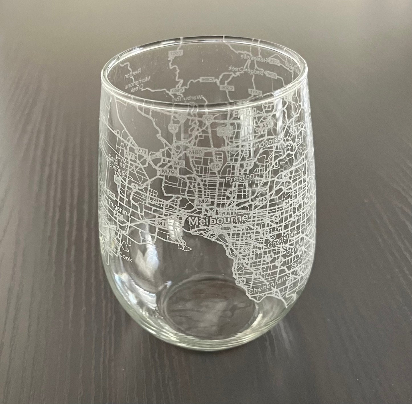 Stemless Wine Glass Urban City Map Melbourne VIC, Australia