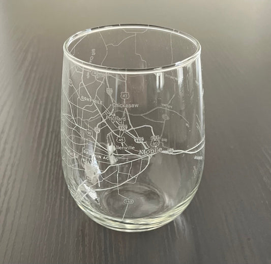 Stemless Wine Glass Urban City Map Mobile, AL