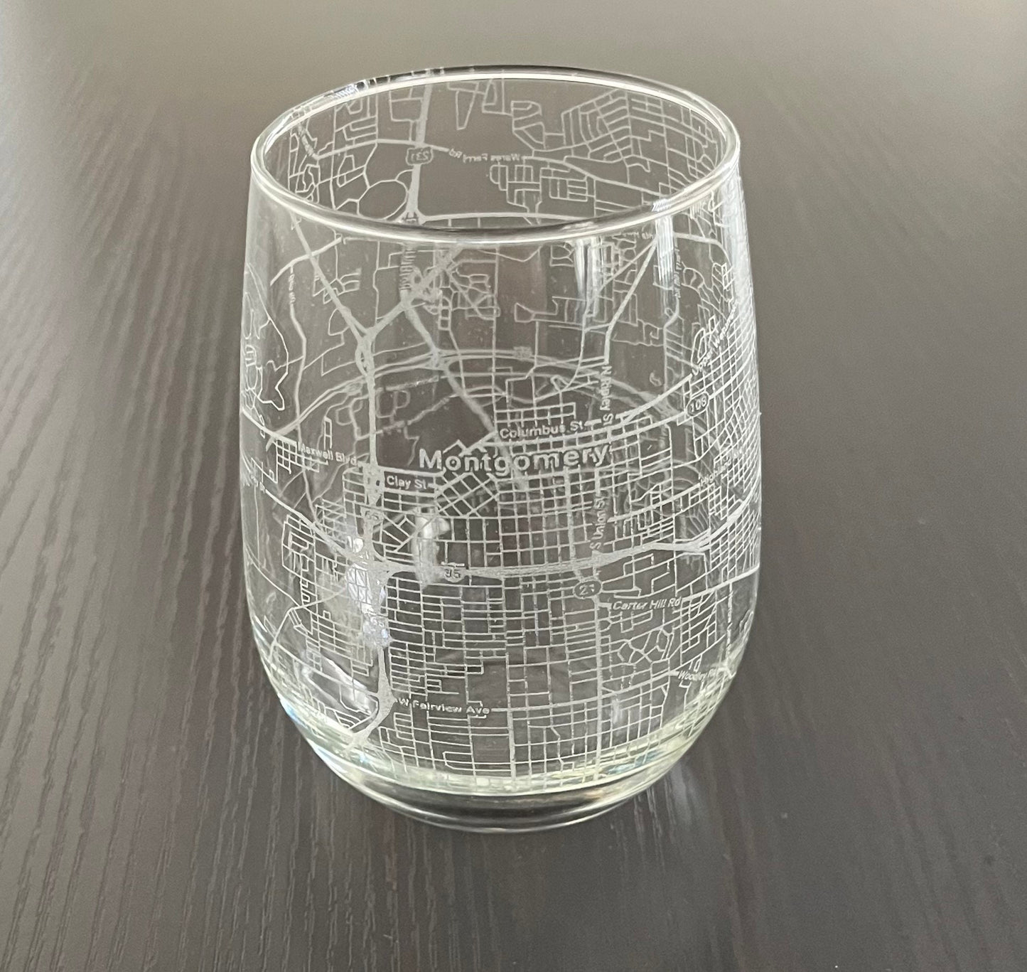 Stemless Wine Glass Urban City Map Montgomery, AL