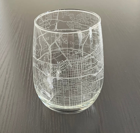 Stemless Wine Glass Urban City Map Montgomery, AL