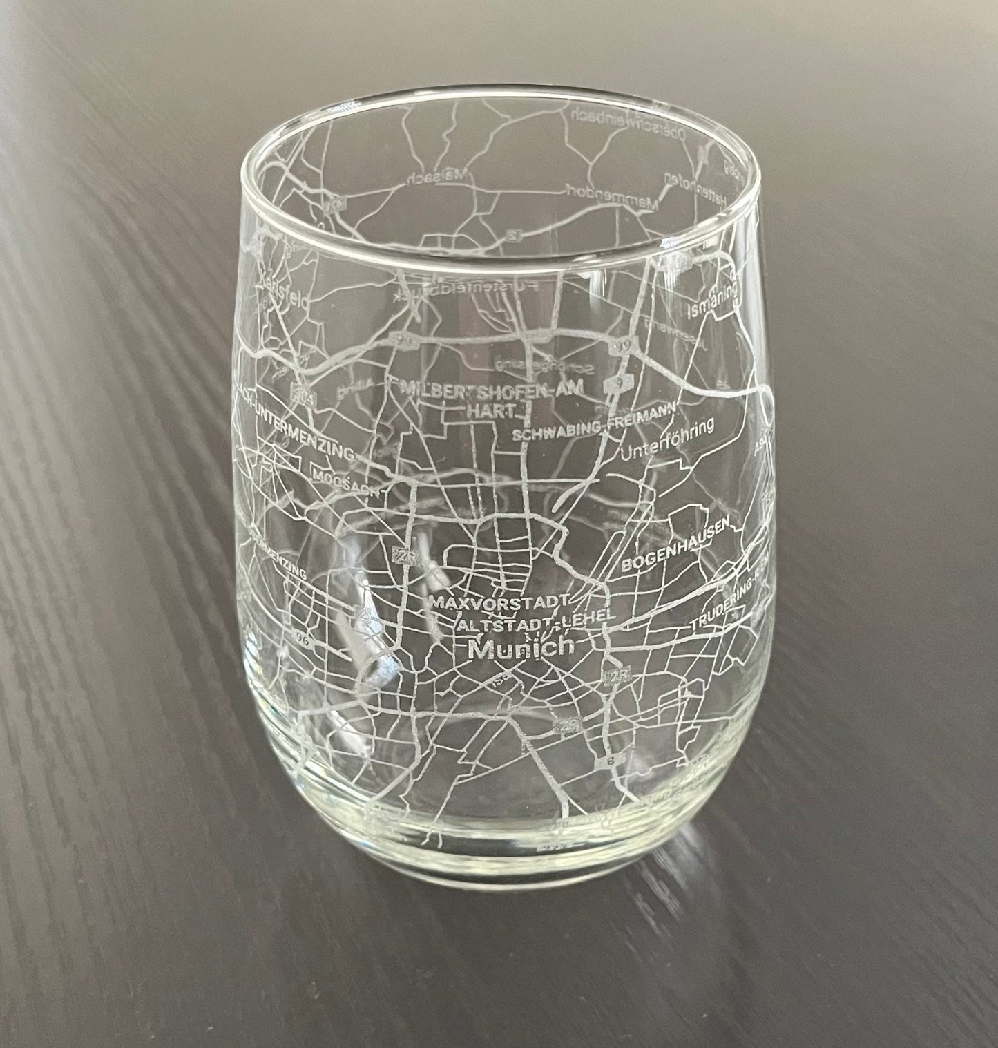 Stemless Wine Glass Urban City Map Munich, Germany