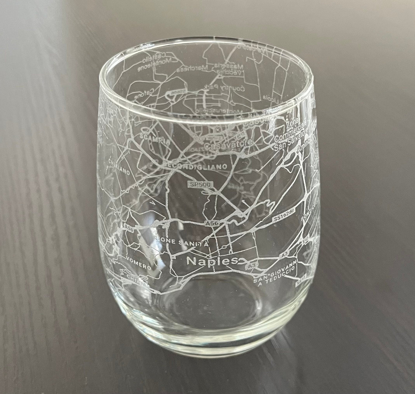 Stemless Wine Glass Urban City Map Naples, Italy