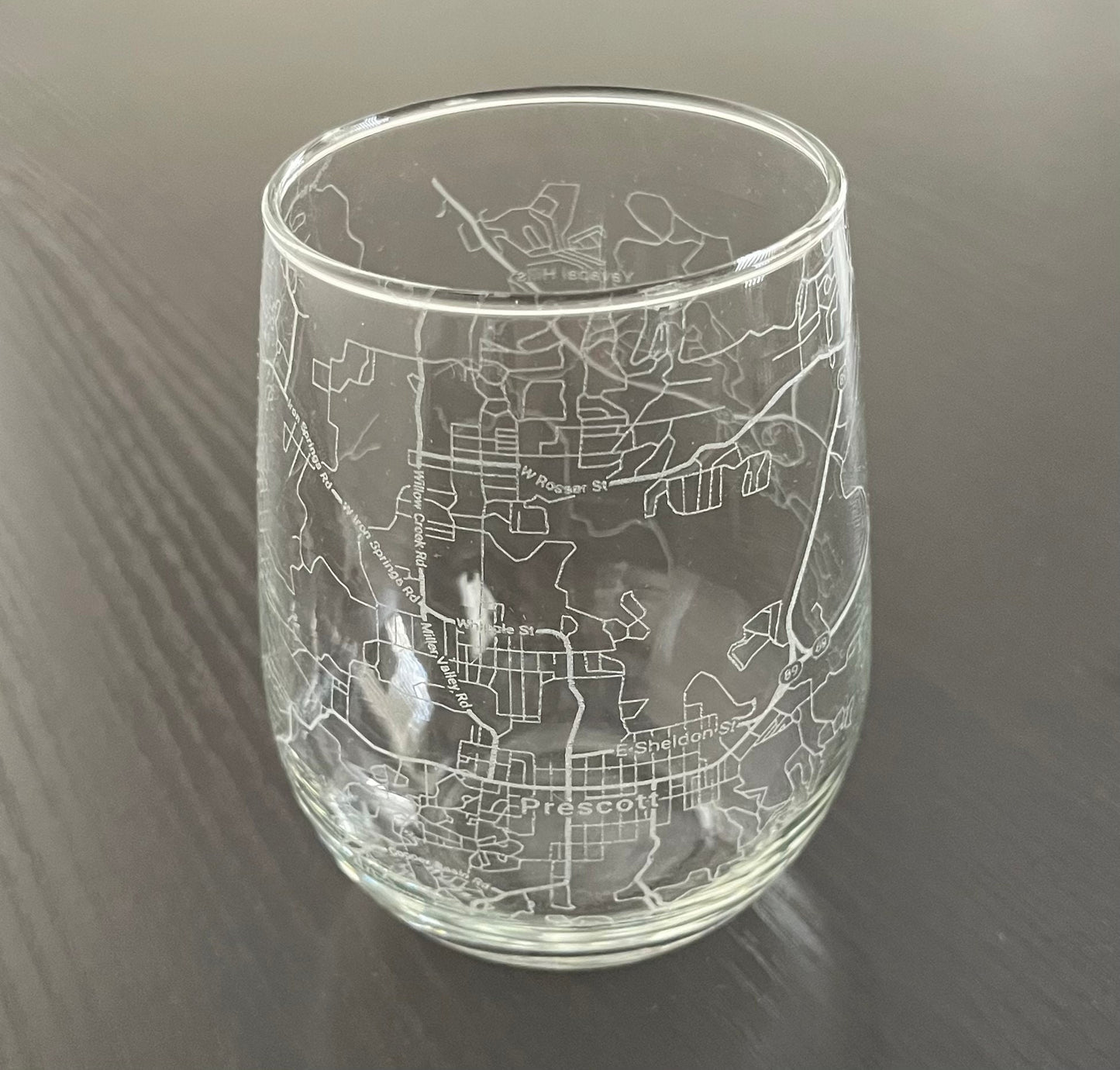 Stemless Wine Glass Urban City Map Prescott, AZ