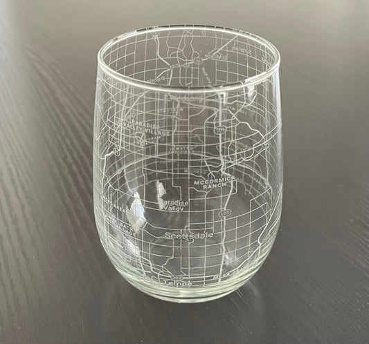 Stemless Wine Glass Urban City Map Scottsdale, AZ