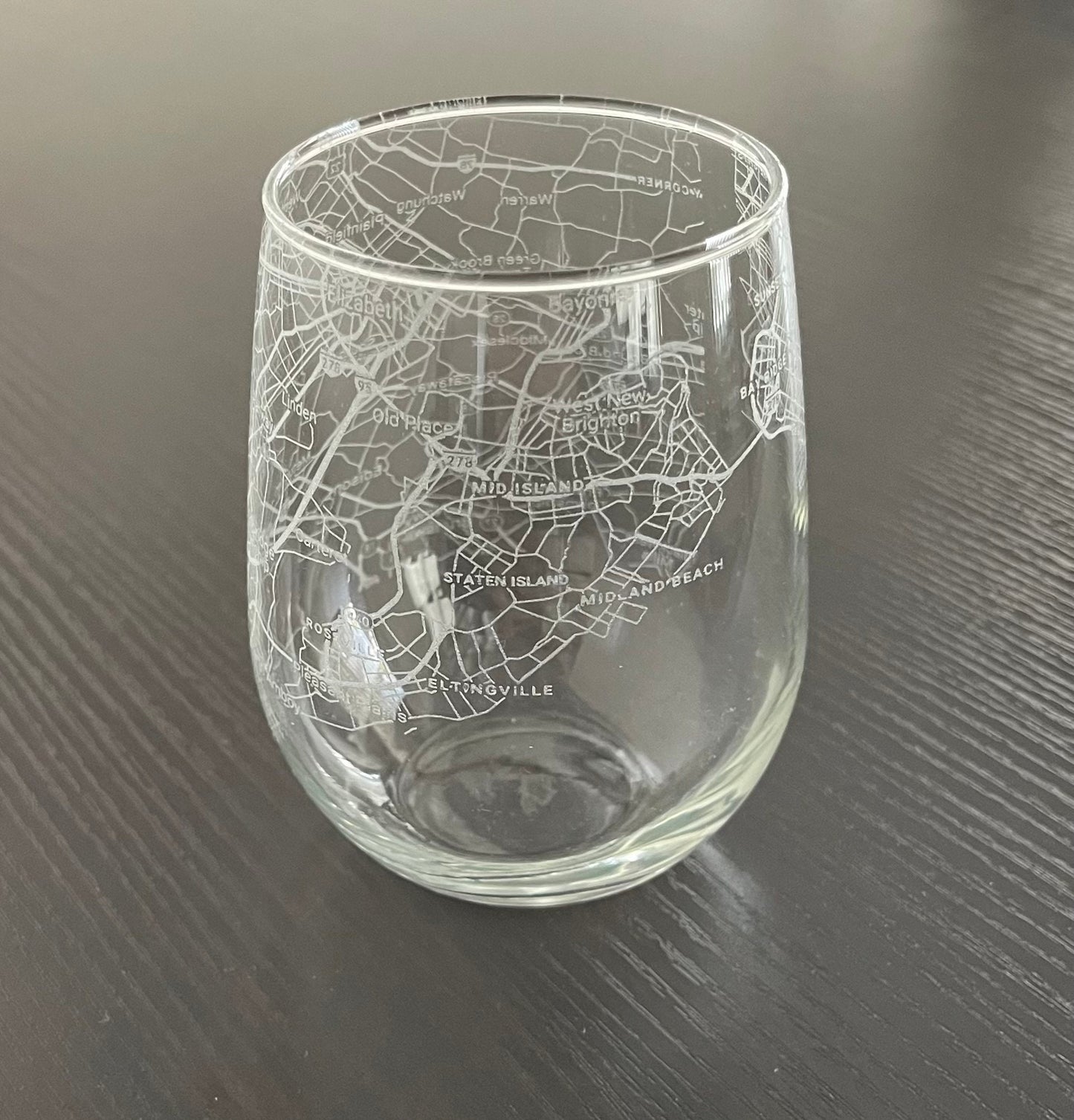 Stemless Wine Glass Urban City Map Staten Island, NY