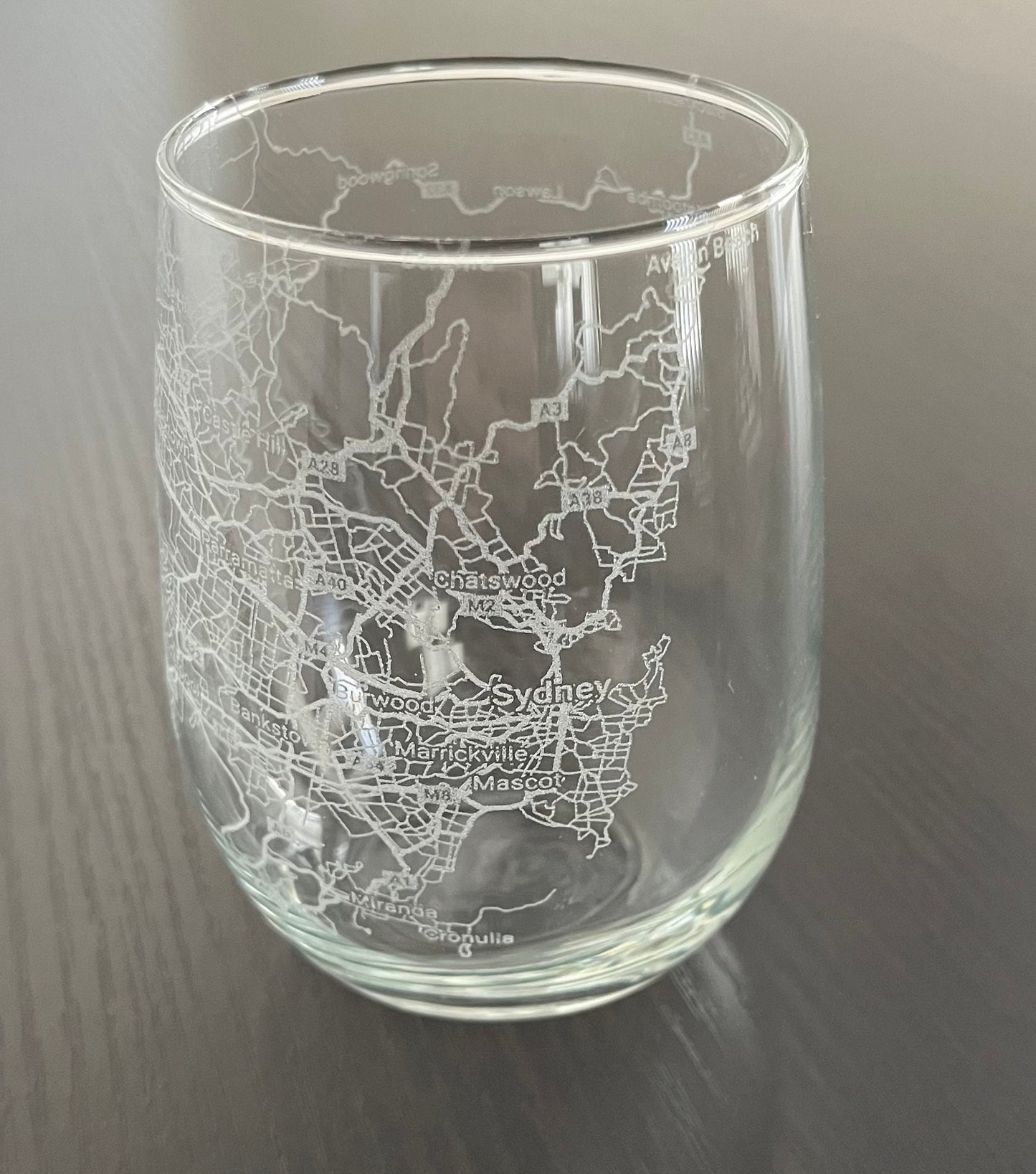 Stemless Wine Glass Urban City Map Sydney NSW, Australia