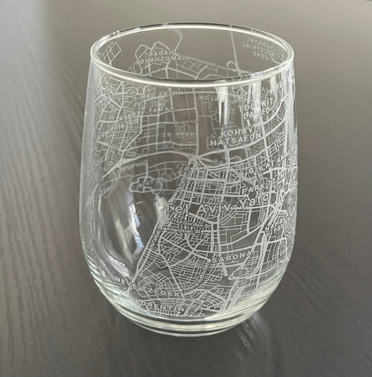 Stemless Wine Glass Urban City Map Tel Aviv, Israel