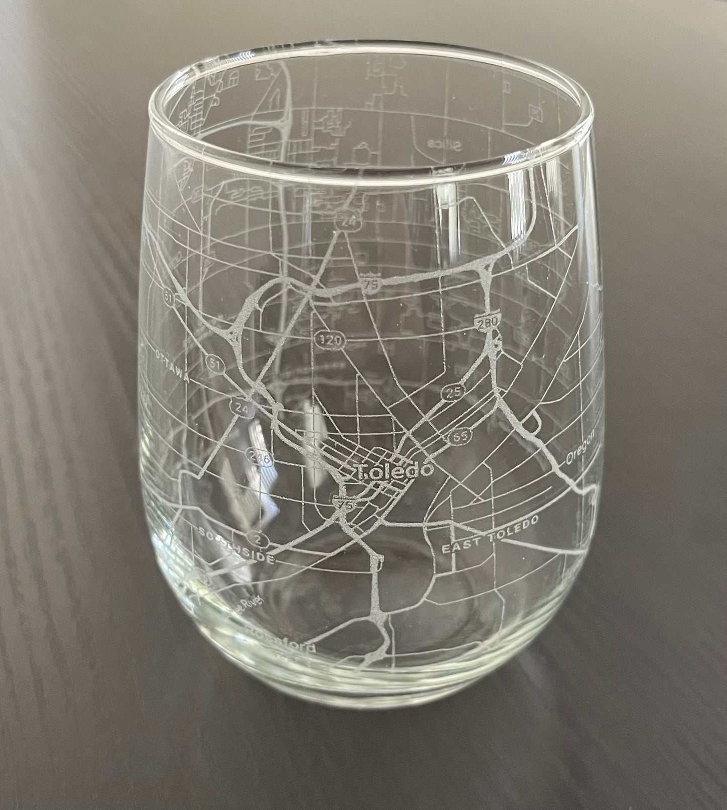 Stemless Wine Glass Urban City Map Toledo, OH