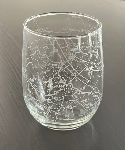 Stemless Wine Glass Urban City Map Vienna, Austria