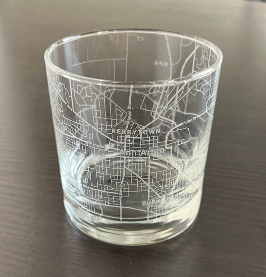 Rocks Whiskey Old Fashioned Glass Urban City Map Ann Arbor, MI