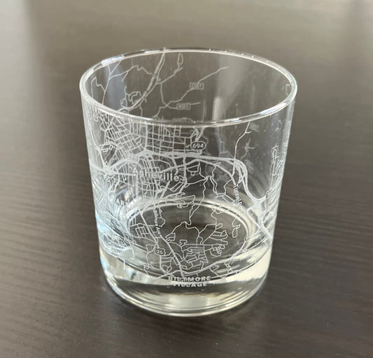 Rocks Whiskey Old Fashioned Glass Urban City Map Asheville, NC