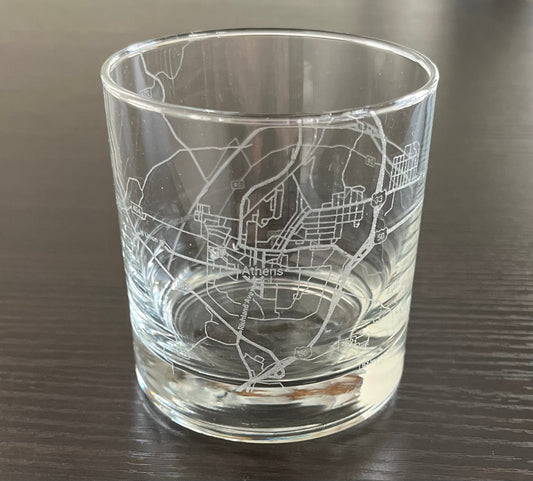 Rocks Whiskey Old Fashioned Glass Urban City Map Athens, OH