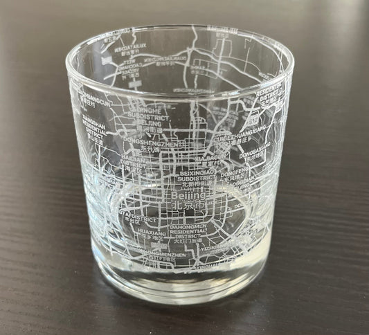 Rocks Whiskey Old Fashioned Glass Urban City Map Beijing, China