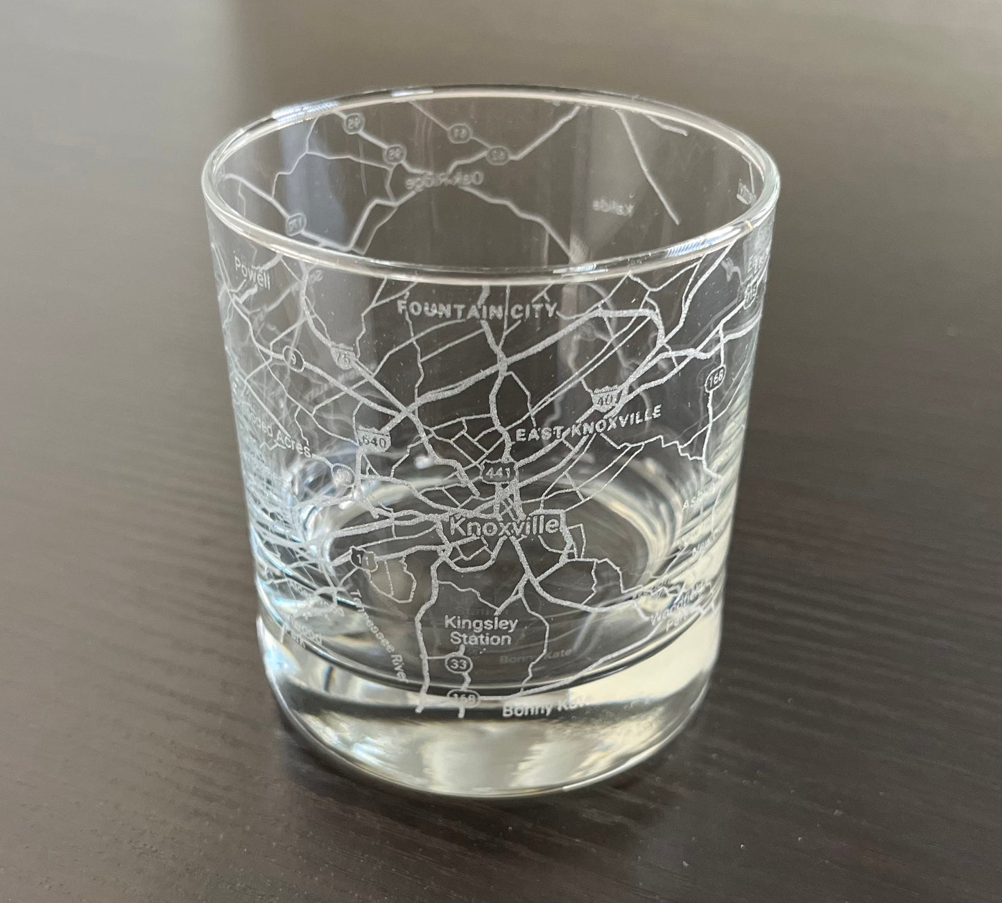 Rocks Whiskey Old Fashioned Glass Urban City Map Knoxville, TN