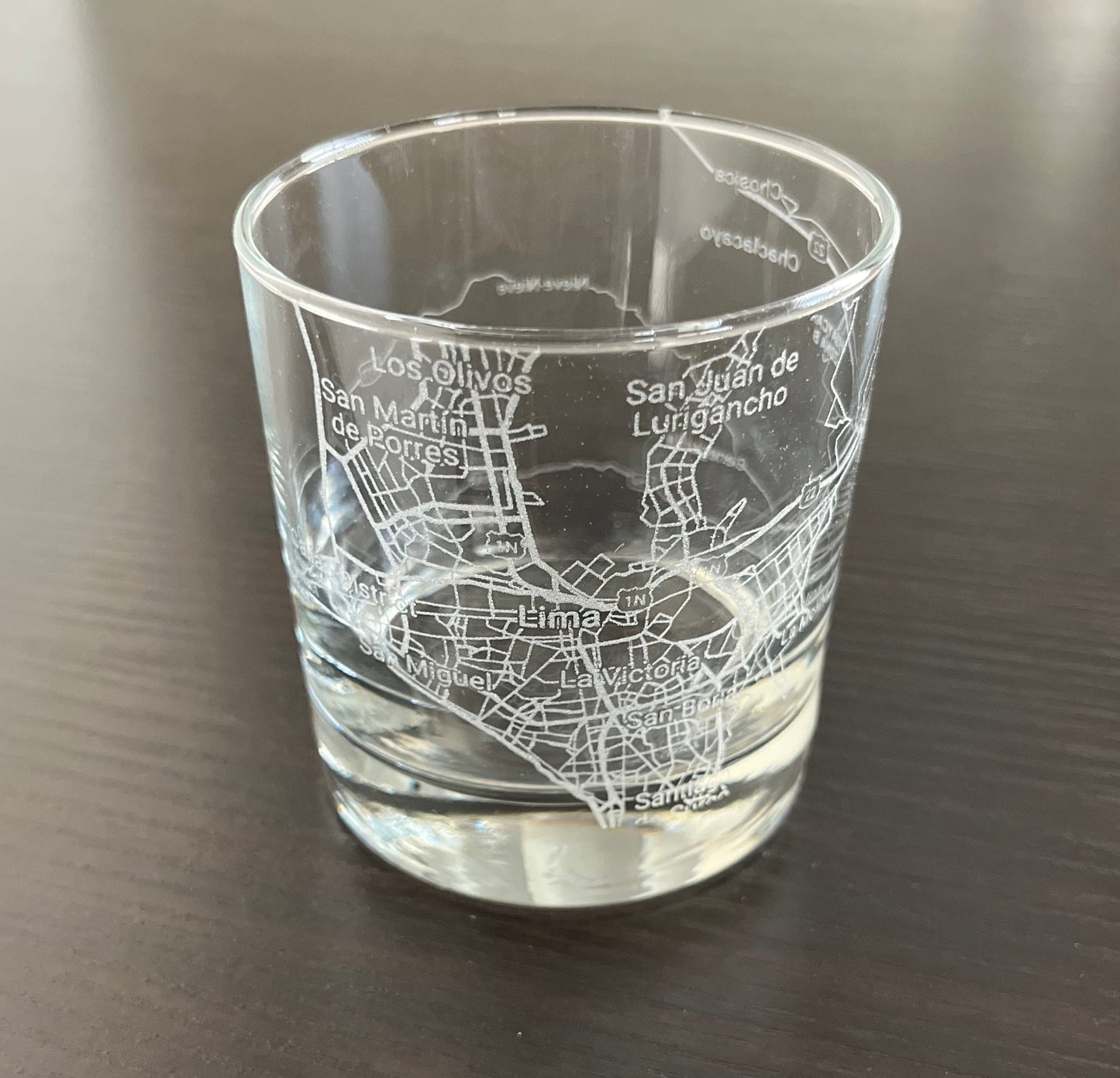 Rocks Whiskey Old Fashioned Glass Urban City Map Lima, Peru